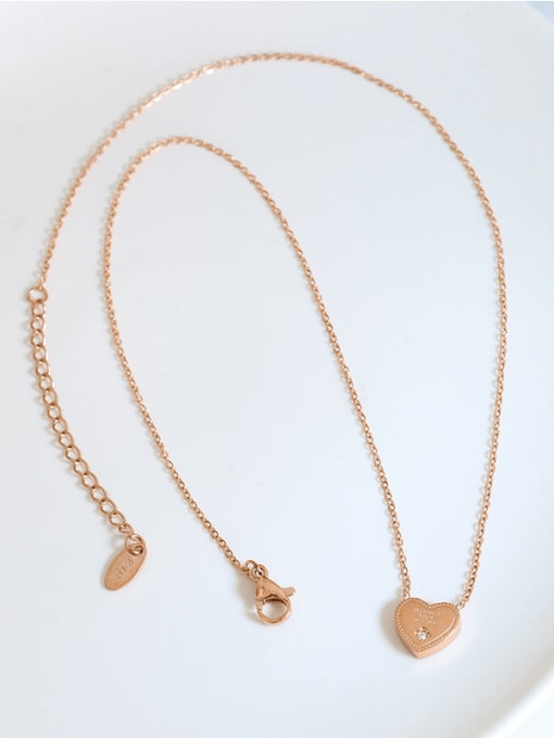 P594 Rose gold necklace 39+ 5cm Titanium Steel Rhinestone Heart Minimalist Necklace