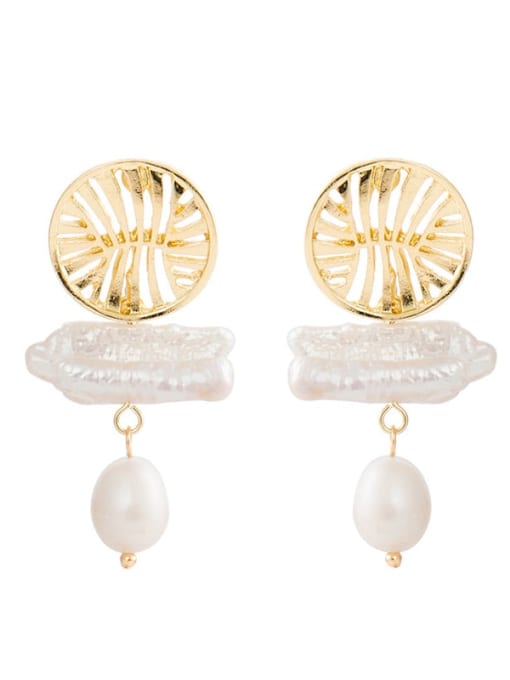 gold Shaped Pearl Pendant Earrings