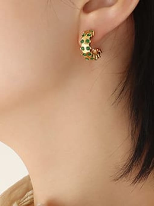 F057 gold green Zircon Earrings Titanium Steel Cubic Zirconia Geometric Vintage Stud Earring