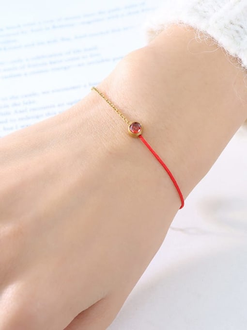 E026 July Red Zircon Bracelet Titanium Steel Birthstone Geometric Minimalist Link Bracelet