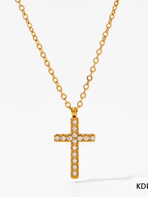 KDD341 Gold Necklace Stainless steel Dainty Cross  Cubic Zirconia Earring and Necklace Set