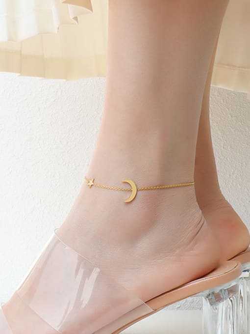 MAKA Titanium 316L Stainless Steel Star  Moon Minimalist  Anklet with e-coated waterproof 1