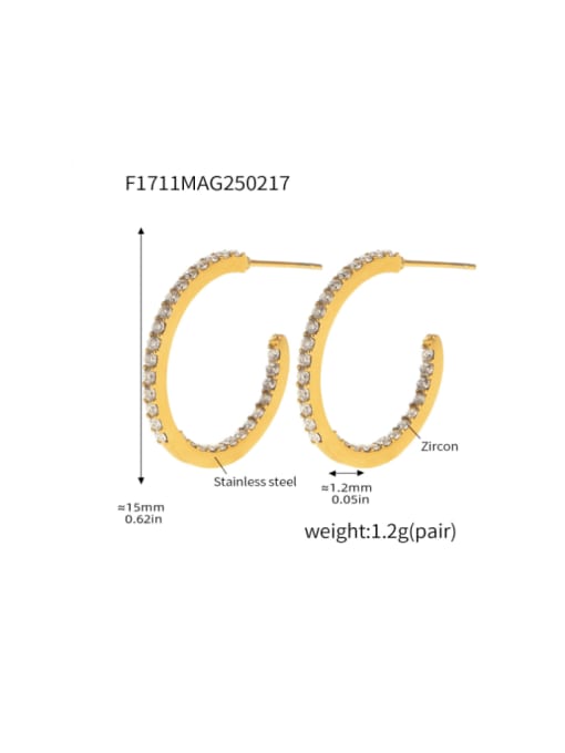 F1711 B GoldWhite Zircon Earrings 15mm Stainless steel Cubic Zirconia Geometric Minimalist Stud Earring