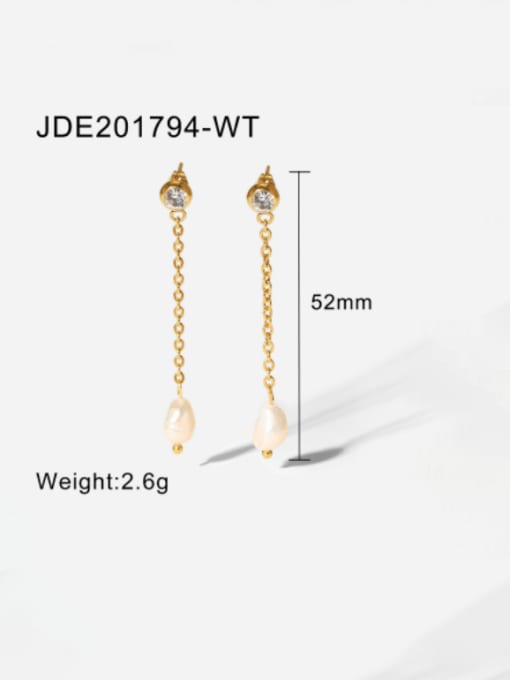 JDE201794 WT Stainless steel Imitation Pearl Geometric Minimalist Drop Earring