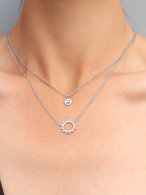 MAKA Titanium 316L Stainless Steel Smiley Minimalist Multi Strand Necklace with e-coated waterproof 2