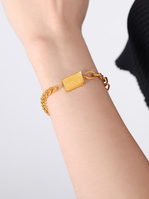 E432 Gold Bracelet 19cm Titanium Steel Trend Letter Bracelet and Necklace Set