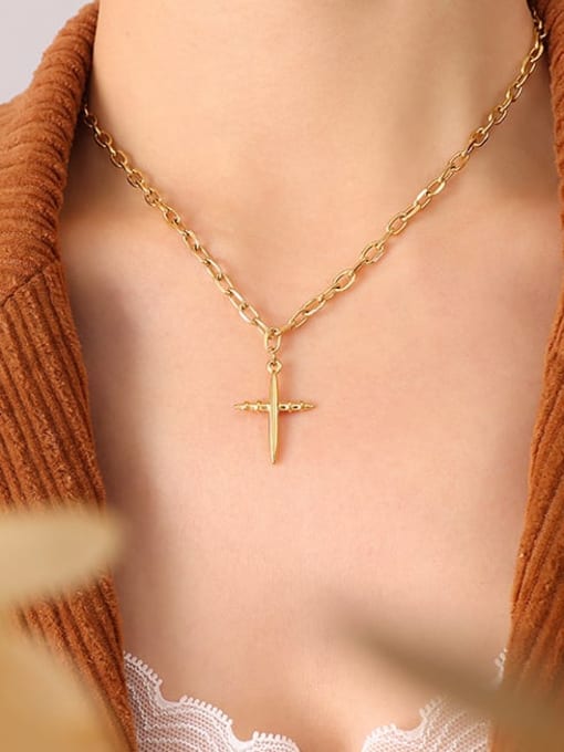 P776 gold necklace 40 +5cm Titanium Steel Cross Minimalist Necklace
