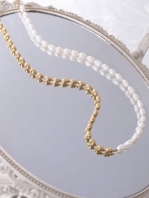 P1113 gold necklace 40+ 8cm Titanium Steel Freshwater Pearl Irregular Hip Hop Beaded Necklace