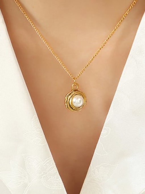 Gold necklace 40+ 5cm Titanium Steel Imitation Pearl Geometric Vintage Necklace