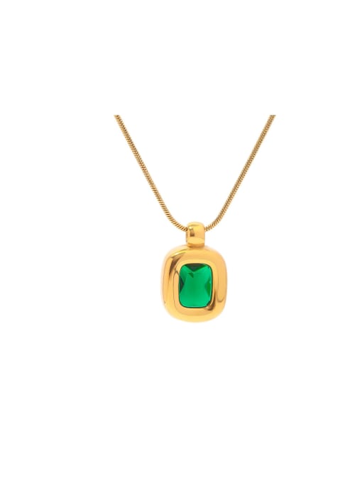 J&D Stainless steel Cubic Zirconia Green Geometric Trend Necklace