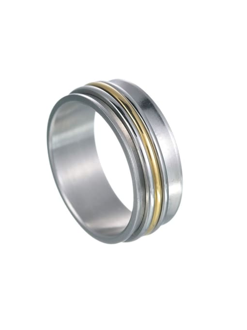2  Stee circles + 1 gold circle Titanium Steel Simple three-color rotating Men's Ring