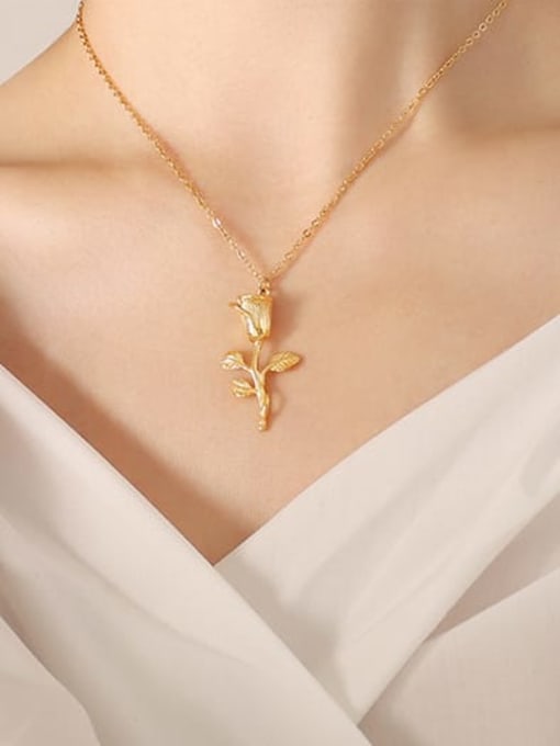 P623 gold necklace 40 +5cm Titanium Steel Vintage Flower  Ring and Necklace Set