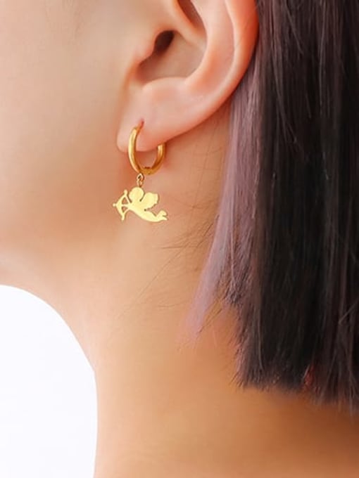 F541 gold Titanium Steel Bird Cute Cupid  Huggie Earring