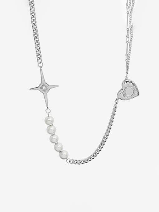 MAKA Titanium Steel Imitation Pearl Heart Hip Hop Necklace 2