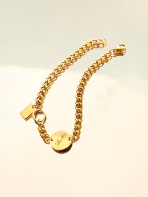 Gold bracelet 19cm Titanium Steel Geometric Vintage Hollow Chain Link Bracelet