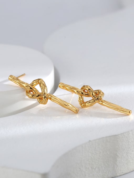 H01540 Gold Brass Cross Trend Stud Earring