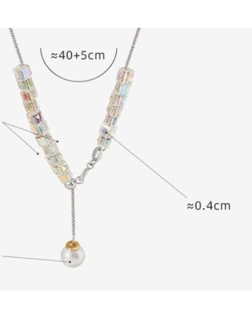 MAKA Brass Imitation Pearl Geometric Dainty Lariat Necklace 2
