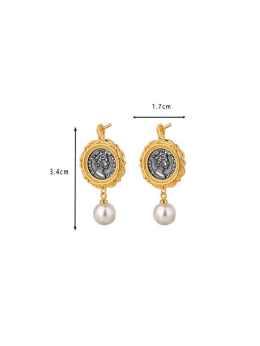 Clioro Brass Imitation Pearl Geometric Vintage Drop Earring 3
