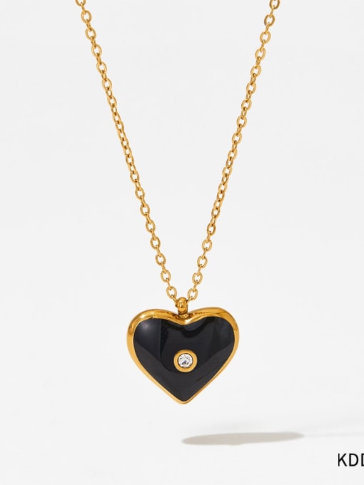 KDD364 Gold Black Stainless steel Cubic Zirconia Heart Dainty Necklace