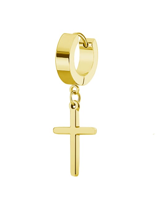 A golden Single one Titanium Steel Cross Minimalist Single Earring