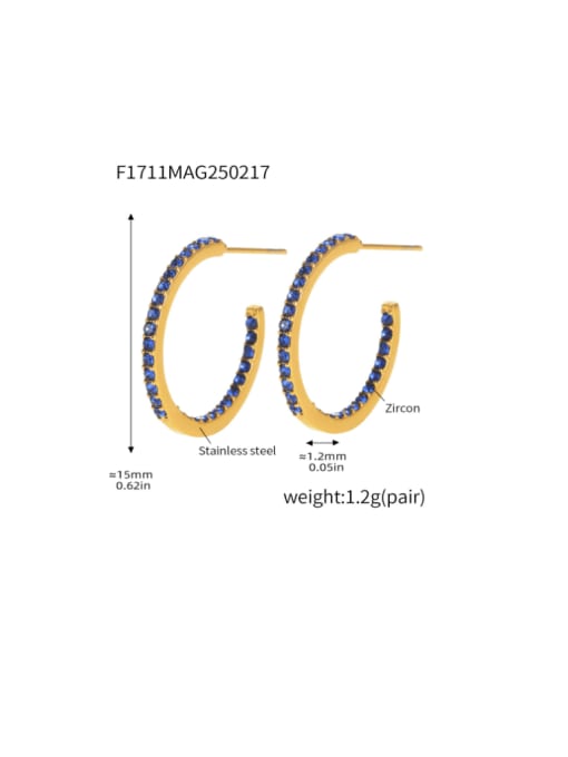 F1711 B Gold  Blue Zircon Earrings 15mm Stainless steel Cubic Zirconia Geometric Minimalist Stud Earring