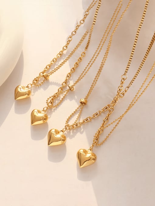 MAKA Titanium Steel Heart Vintage Multi Strand Necklace