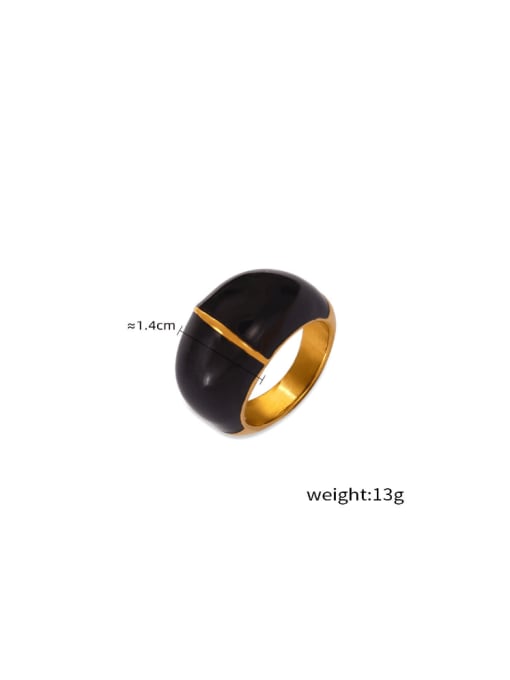A810 Gold Black Ring Stainless steel Enamel Geometric Vintage Band Ring