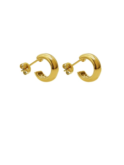 golden Titanium 316L Stainless Steel Geometric Minimalist Smooth C shape Stud Earring with e-coated waterproof
