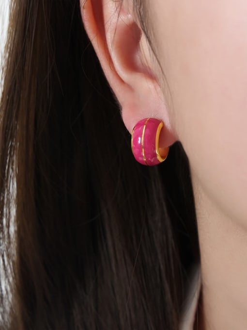F916 Weight Pink Glazed Gold Earrings Titanium Steel Enamel Geometric Vintage Stud Earring