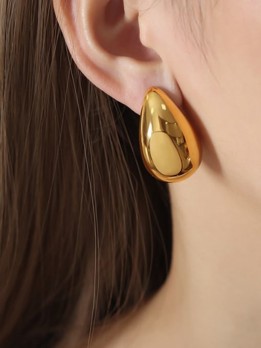 F1081 Shiny Gold Earrings Titanium Steel Geometric Trend Stud Earring