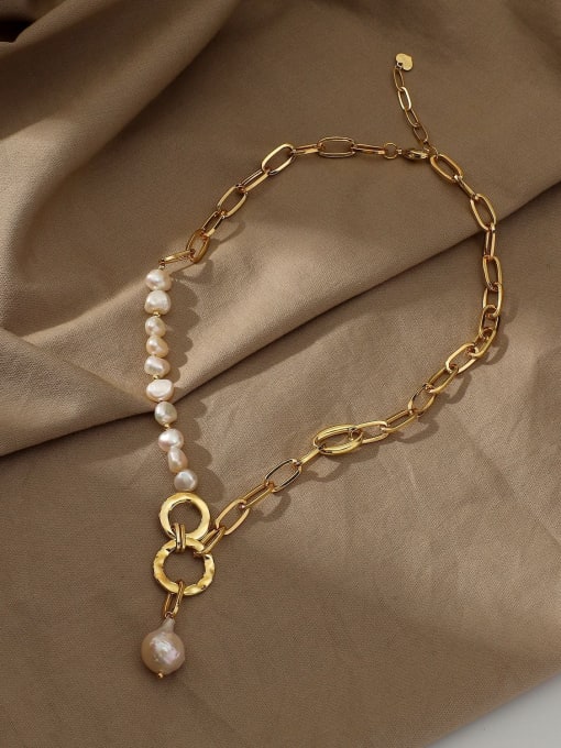 J&D Brass Freshwater Pearl Geometric Trend Cuban Necklace 3