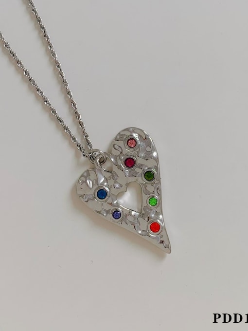 PDD1097 Steel Love colored Diamond Stainless steel Irregular Hip Hop Necklace