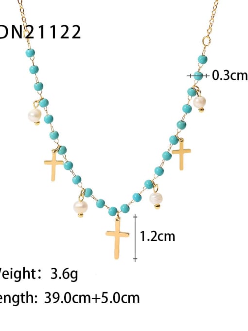 JDN21122 Stainless steel Freshwater Pearl Cross Vintage Necklace