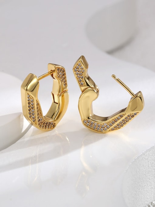 H01591 Gold Brass Cubic Zirconia Geometric Dainty Stud Earring
