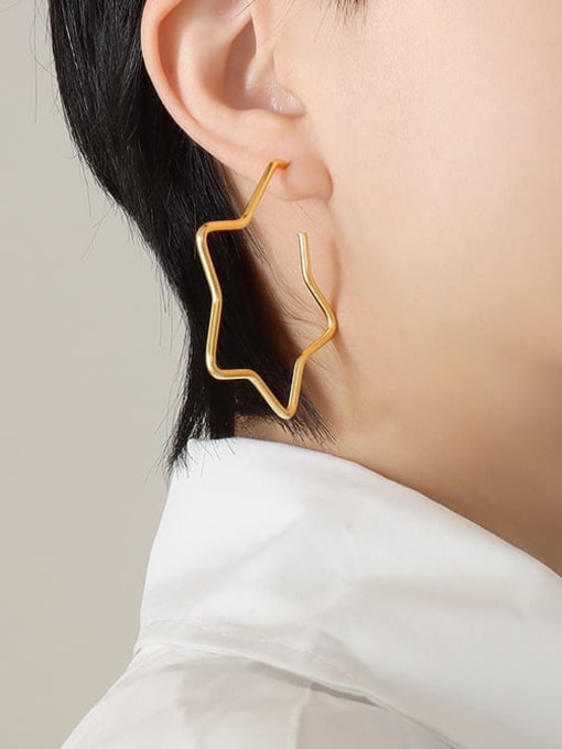F628 Gold Star Earrings 5.5cm Titanium Steel Five-Pointed Star Minimalist Huggie Earring