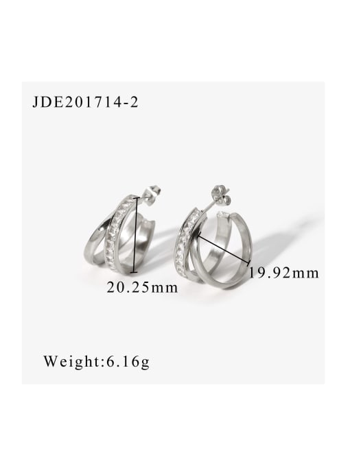 JDE201714 2 Stainless steel Cubic Zirconia Geometric Trend Stud Earring