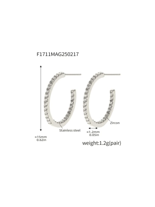 F1711 B steel white zircon earrings 15mm Stainless steel Cubic Zirconia Geometric Minimalist Stud Earring