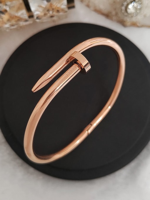 Smooth bracelet rose gold Titanium Steel Cubic Zirconia Geometric Trend Cuff Bangle