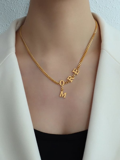 Gold letter necklace 42 +5cm Titanium 316L Stainless Steel Letter Hip Hop Necklace with e-coated waterproof