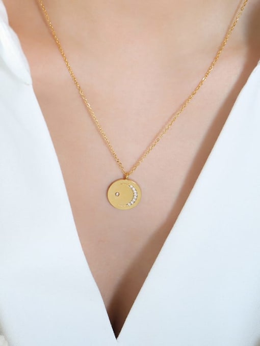 P1072 Gold necklace 40 +5cm Titanium Steel Cubic Zirconia Geometric Minimalist Necklace