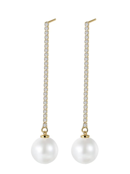 Clioro Brass Imitation Pearl Tassel Minimalist Threader Earring