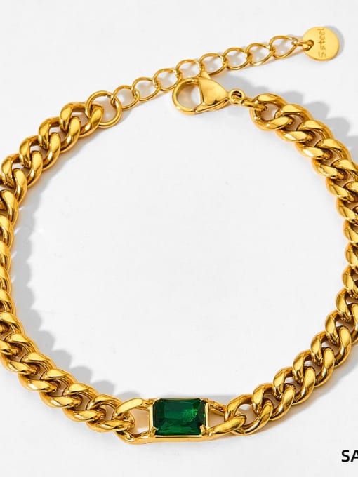SAK864 Bracelet Gold Green Zirconia Trend Geometric Stainless steel Cubic Zirconia Bracelet and Necklace Set
