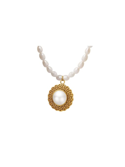 MAKA Titanium Steel Freshwater Pearl Flower Vintage Necklace