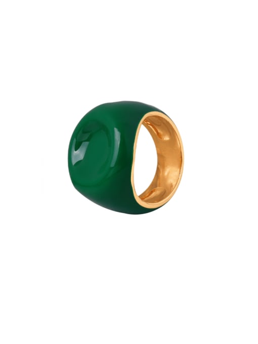 A647 Jade Green Ring Brass Enamel Geometric Minimalist Band Ring