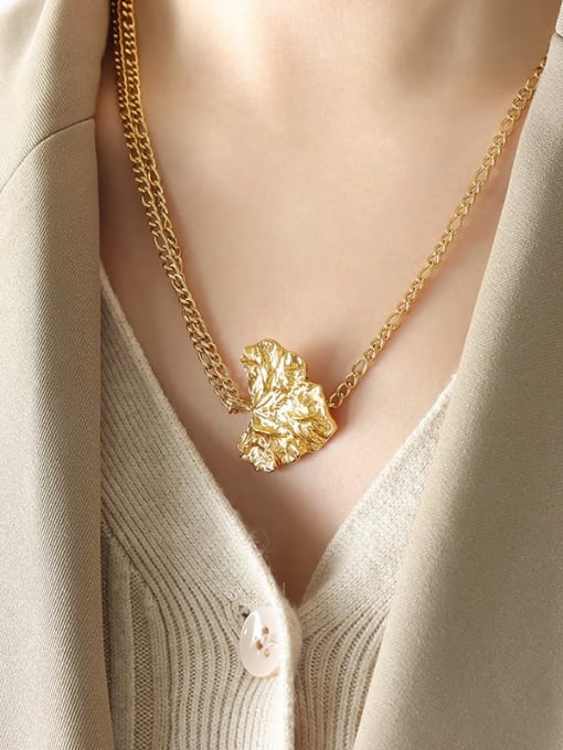 P1412 Gold necklace 40+ 5cm Titanium Steel Heart Vintage Asymmetrical Chain Necklace