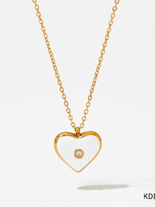 KDD365 Gold White Stainless steel Cubic Zirconia Heart Dainty Necklace