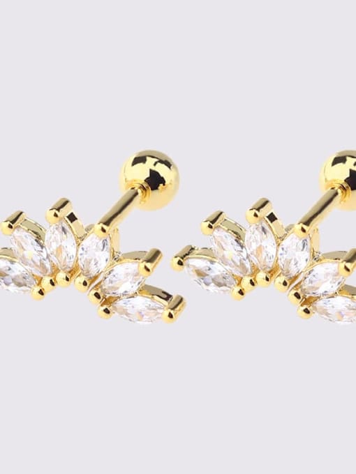 Gold six leaf crown Earrings Brass Cubic Zirconia Heart Dainty Single Earring