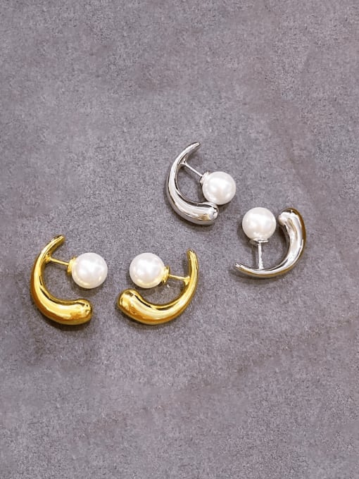 Clioro Brass Imitation Pearl Geometric Vintage Stud Earring 0