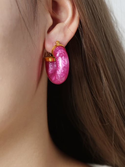 F1151 Galaxy Pink Resin Earrings Titanium Steel Resin Geometric Trend Stud Earring