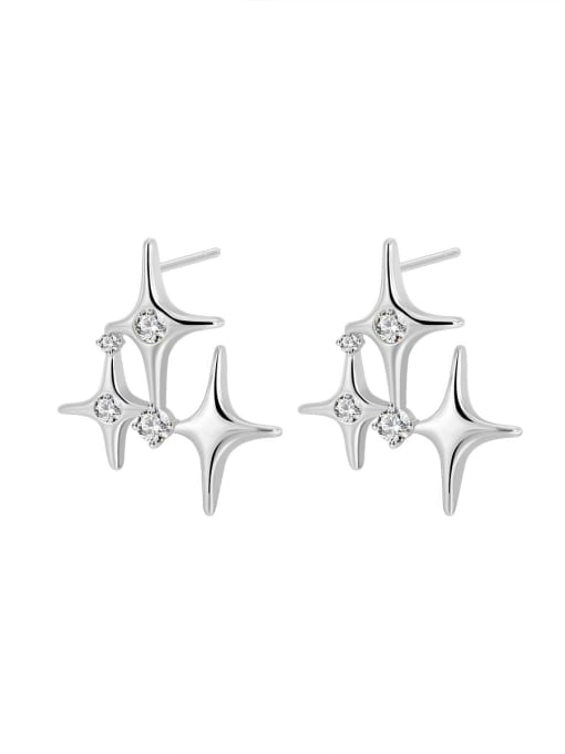 Clioro Brass Rhinestone Star Cross Minimalist Stud Earring 2